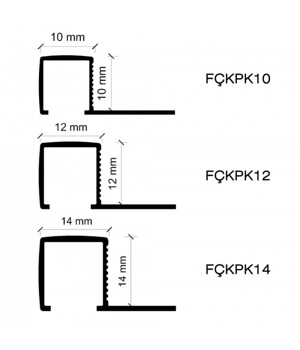 FÇKPB12- 12 MM SİYAH MAT ALÜMİNYUM KARE KÖŞE 270 CM