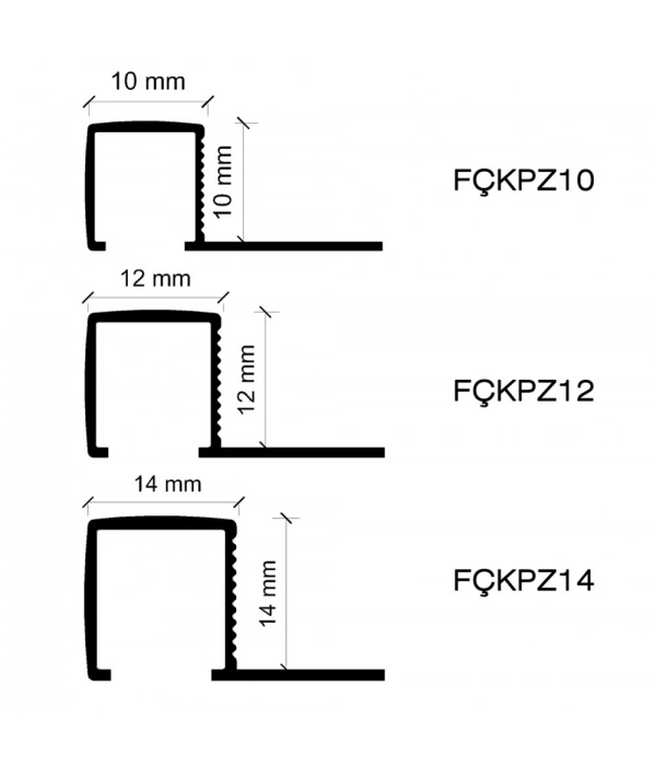 FÇKPZ12- 12 MM SATİNE PARLAK ALÜMİNYUM KARE KÖŞE 270 CM