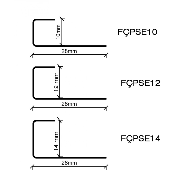 FÇPSE1430-14 MM AÇIK PASLANMAZ SERAMİK PROFİLİ 270 CM SATİNE