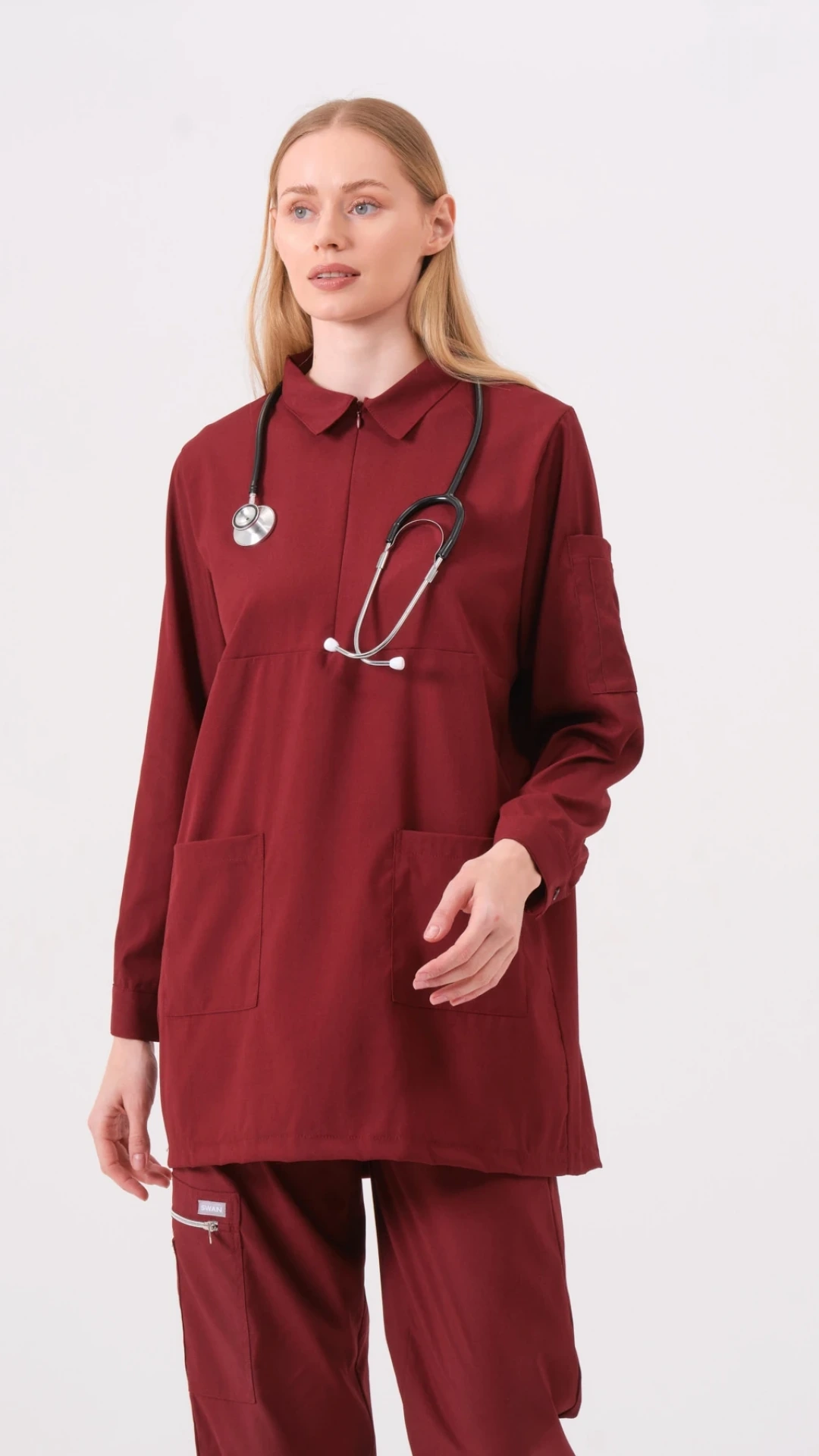 Rosa - Bordo Kadın Tesettür Üst Üniforma