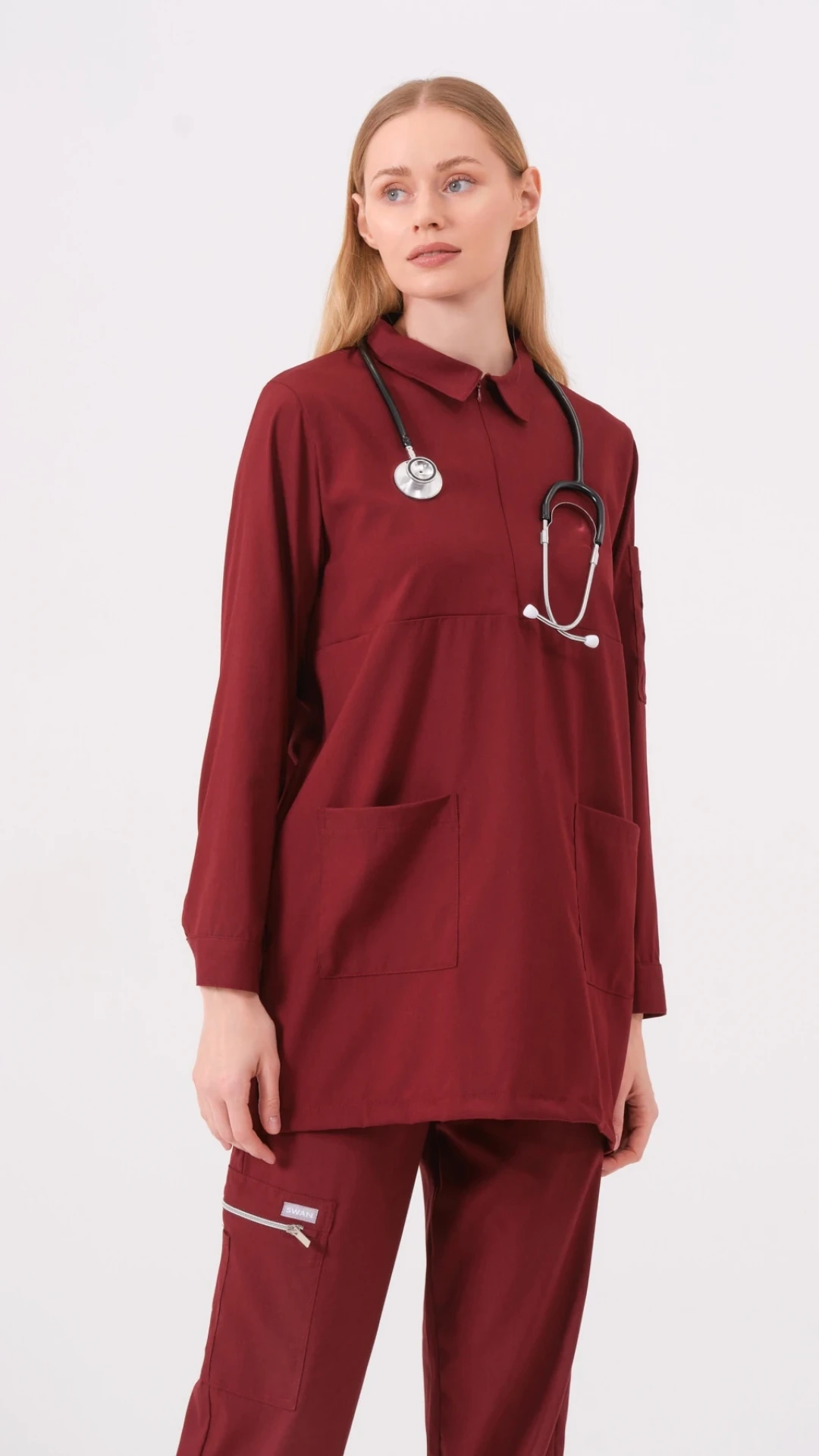 Rosa - Bordo Kadın Tesettür Üst Üniforma