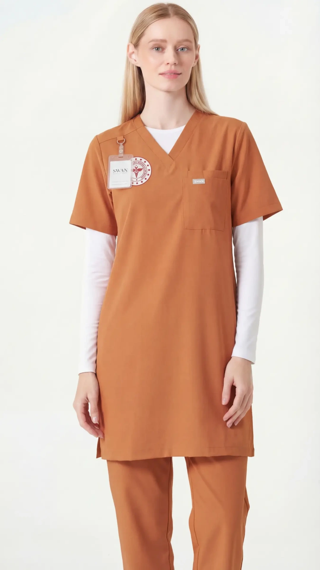 Turuncu- Klinik Destek İşçi Tesettür Üniforma Takım