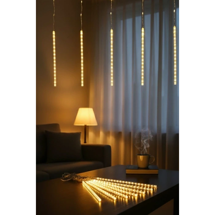 10lu 45 cm Plastik Meteor LED USB 2M Kablo Sarı Renk Ağaç Işığı – Renk Değiştiren Asmalı Dekoratif Bahçe ve Dış Mekan Aydınlatması