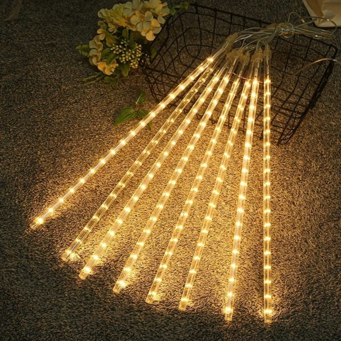 10lu 45 cm Plastik Meteor LED USB 2M Kablo Sarı Renk Ağaç Işığı – Renk Değiştiren Asmalı Dekoratif Bahçe ve Dış Mekan Aydınlatması