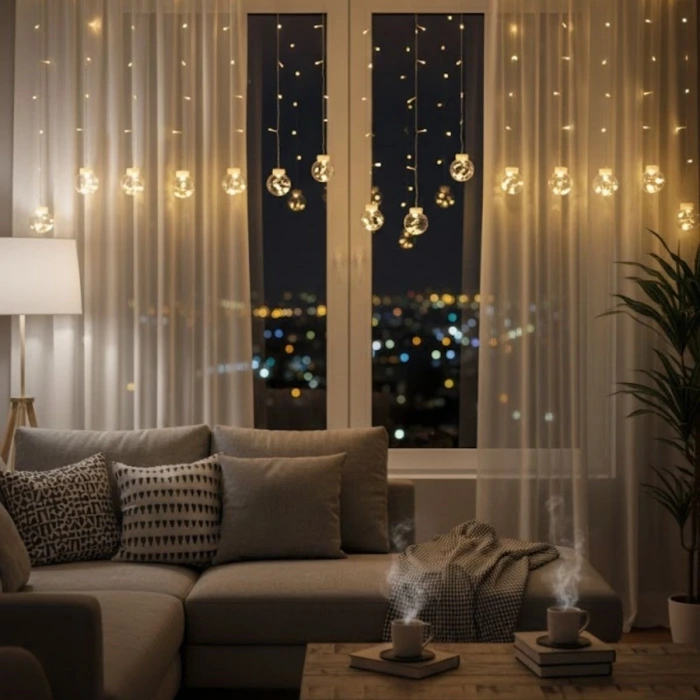 10 Sarkıtlı Kumandalı Dekoratif Top İçi Mini Toplu LED Günışığı Rengi Dekoratif Aydınlatma