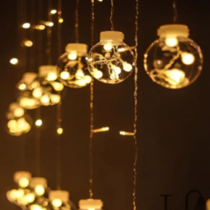 10 Sarkıtlı Kumandalı Dekoratif Top İçi Mini Toplu LED Günışığı Rengi Dekoratif Aydınlatma