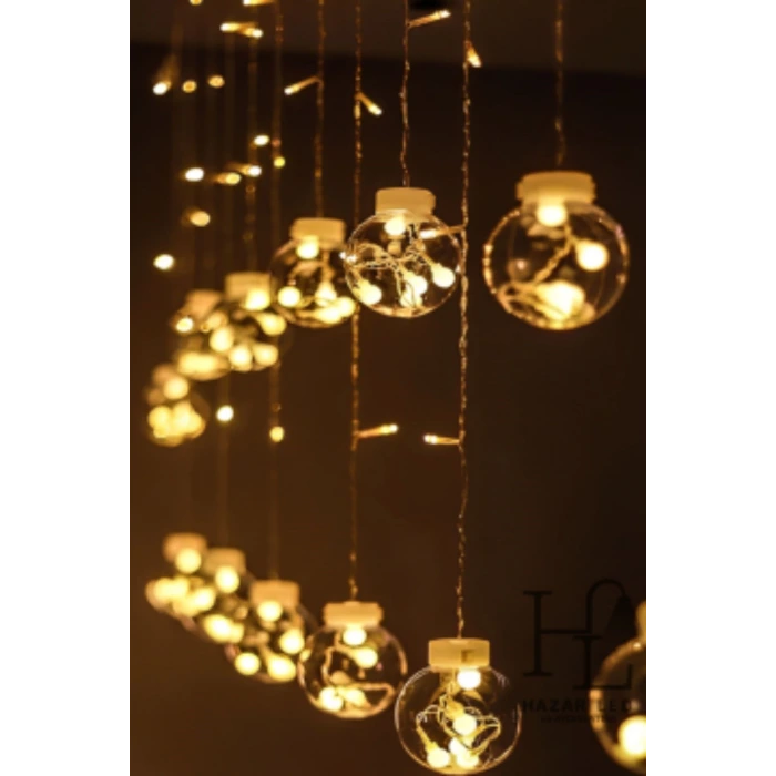 10 Sarkıtlı Kumandalı Dekoratif Top İçi Mini Toplu LED Günışığı Rengi Dekoratif Aydınlatma