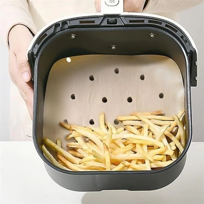 100 Adet Air Fryer Pişirme Kağıdı Tek Kullanımlık Hava Fritöz Yapışmaz Yağlı Kağıt Delikli Model