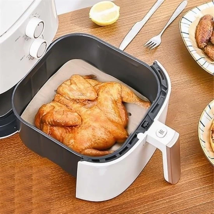 100 Adet Air Fryer Pişirme Kağıdı Tek Kullanımlık Hava Fritöz Yapışmaz Yağlı Kağıt Delikli Model