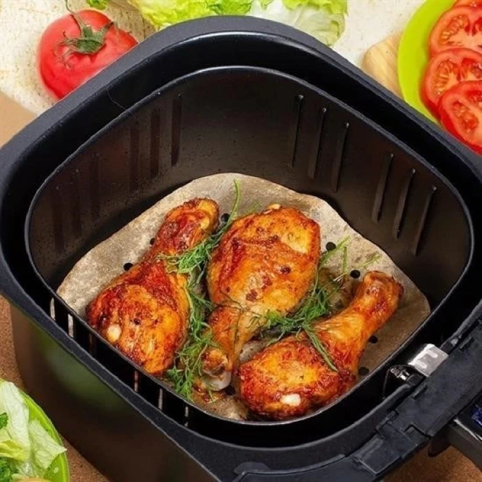 100 Adet Air Fryer Pişirme Kağıdı Tek Kullanımlık Hava Fritöz Yapışmaz Yağlı Kağıt Delikli Model