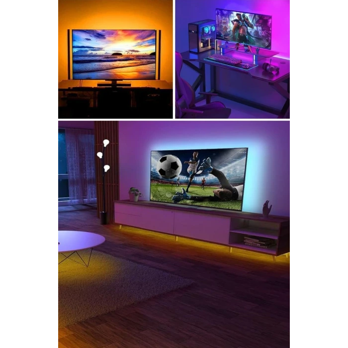 2 Metre Kumandalı USB LED Şerit Işık – Renk Ayarlı Dekoratif Ortam ve Ambiyans Aydınlatması