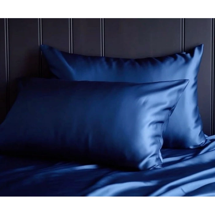 2’li İpek Dokulu Saten Lacivert Yastık Kılıfı 50x70 – Mikrosaten, Saç ve Cilt Dostu