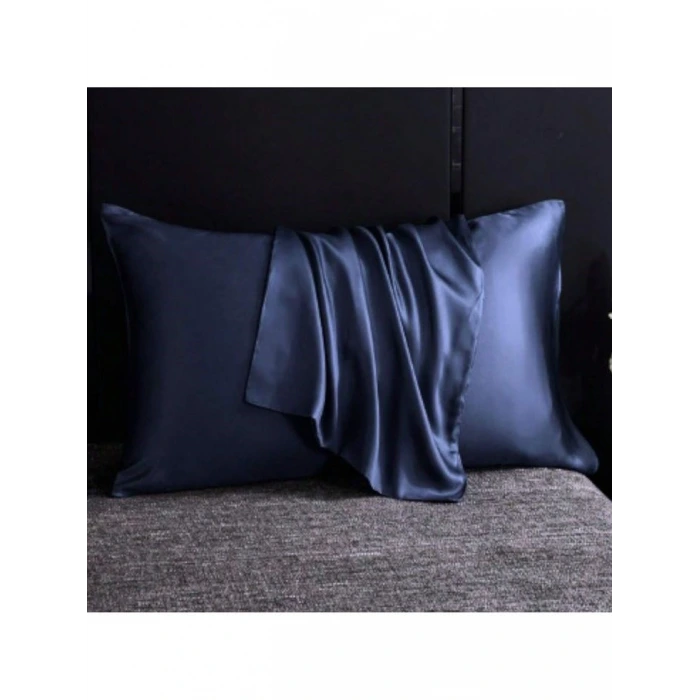 2’li İpek Dokulu Saten Lacivert Yastık Kılıfı 50x70 – Mikrosaten, Saç ve Cilt Dostu