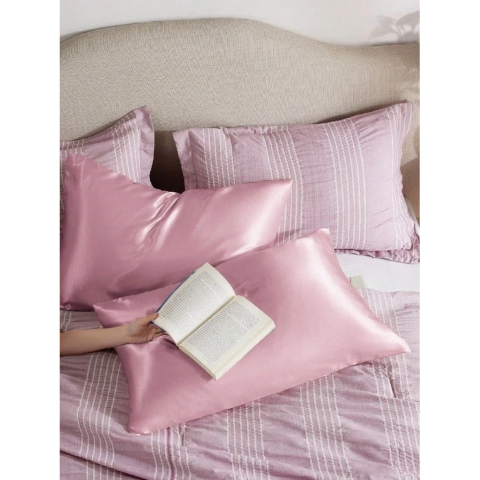 2’li  İpek Dokulu Saten Pembe Yastık Kılıfı 50x70 – Mikrosaten, Saç ve Cilt Dostu