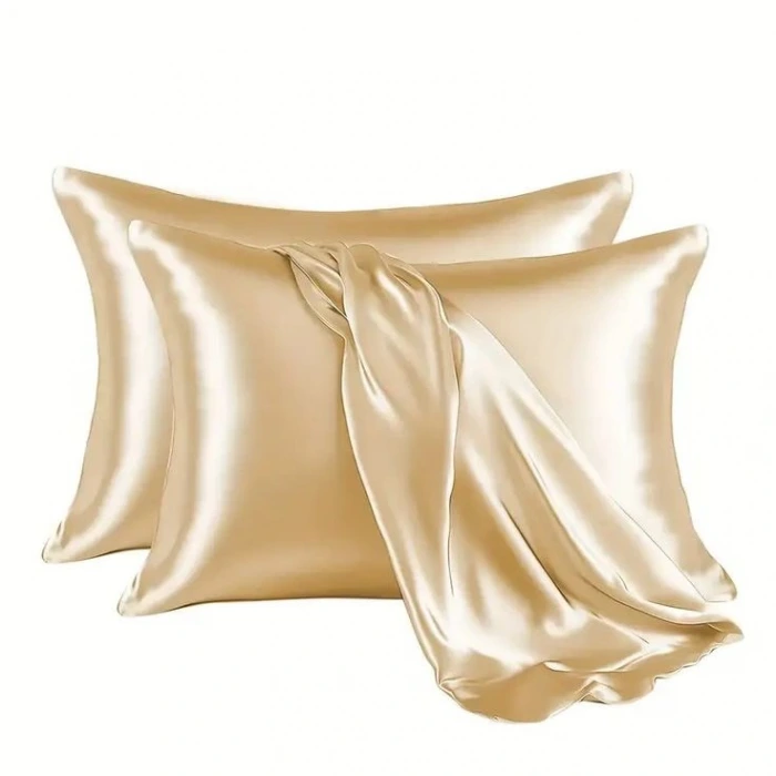 2’li  İpek Dokulu Saten Yastık Kılıfı 50x70 – Altın – Mikrosaten, Saç ve Cilt Dostu