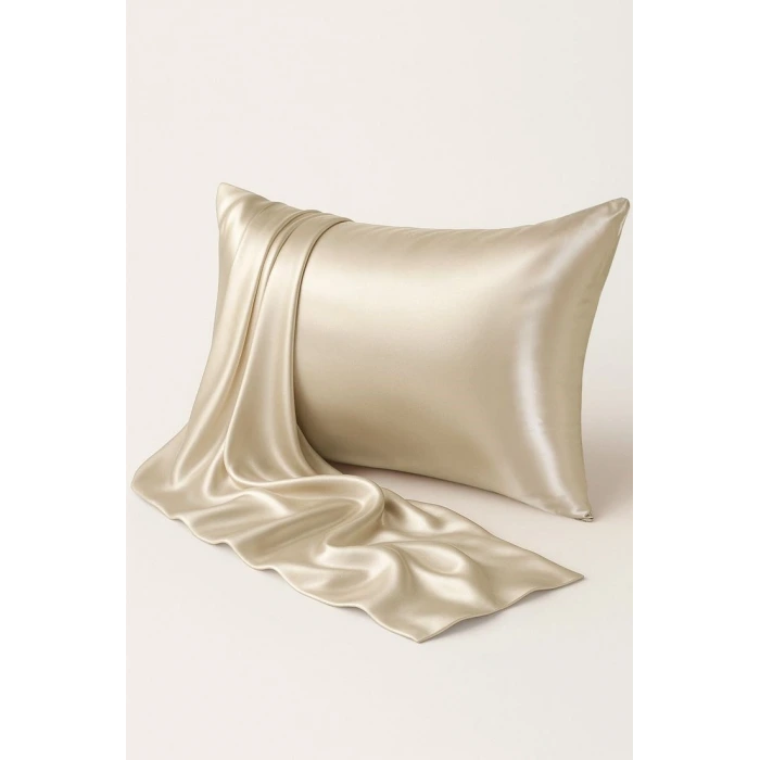 2’li  İpek Dokulu Saten Yastık Kılıfı 50x70 – Altın – Mikrosaten, Saç ve Cilt Dostu