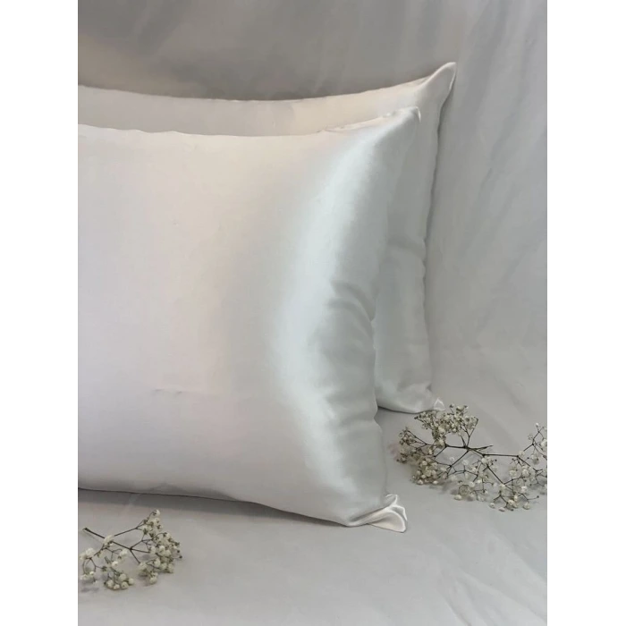 2’li  İpek Dokulu Saten Yastık Kılıfı 50x70 – Beyaz – Mikrosaten, Saç ve Cilt Dostu