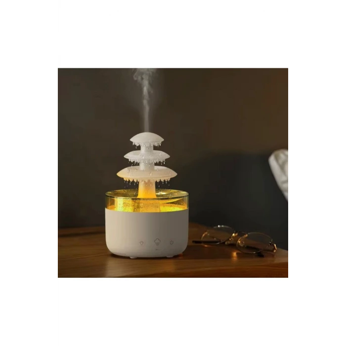 3 Katlı Şelale YAĞMUR Tasarımlı Ultrasonik Aroma Difüzör – 6 Renk LED Işıklı Hava Nemlendirici