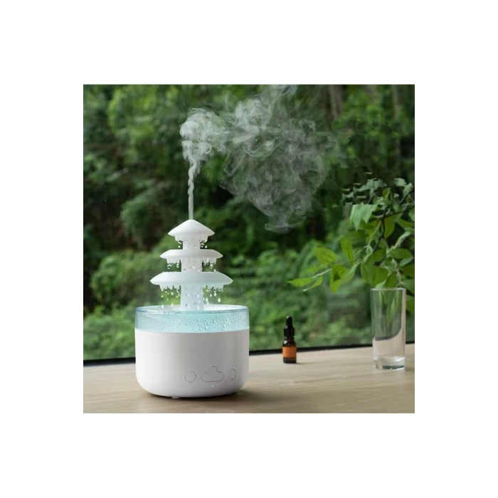 3 Katlı Şelale YAĞMUR Tasarımlı Ultrasonik Aroma Difüzör – 6 Renk LED Işıklı Hava Nemlendirici