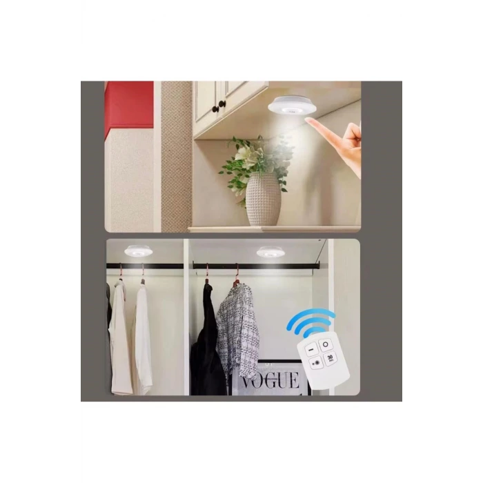 3 Lü Kumandalı Yapışkanlı Kablosuz Pilli Led Spot Lamba Işıldak