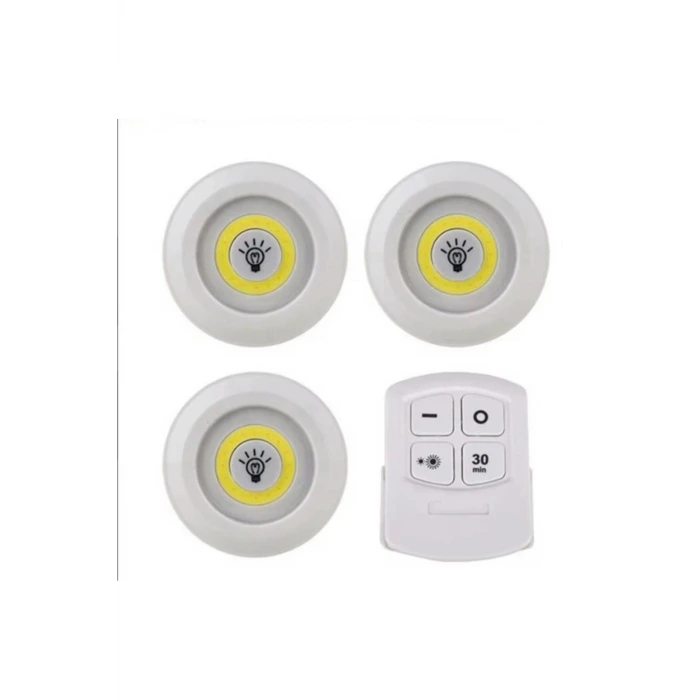 3 Lü Kumandalı Yapışkanlı Kablosuz Pilli Led Spot Lamba Işıldak