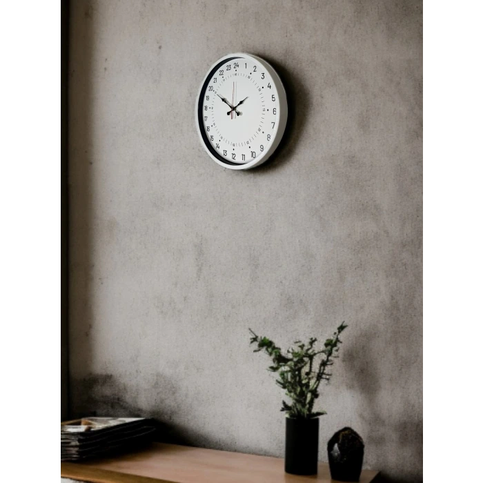 36 Cm Beyaz 24 Saat Göstergeli Özel Tasarım Duvar Saati