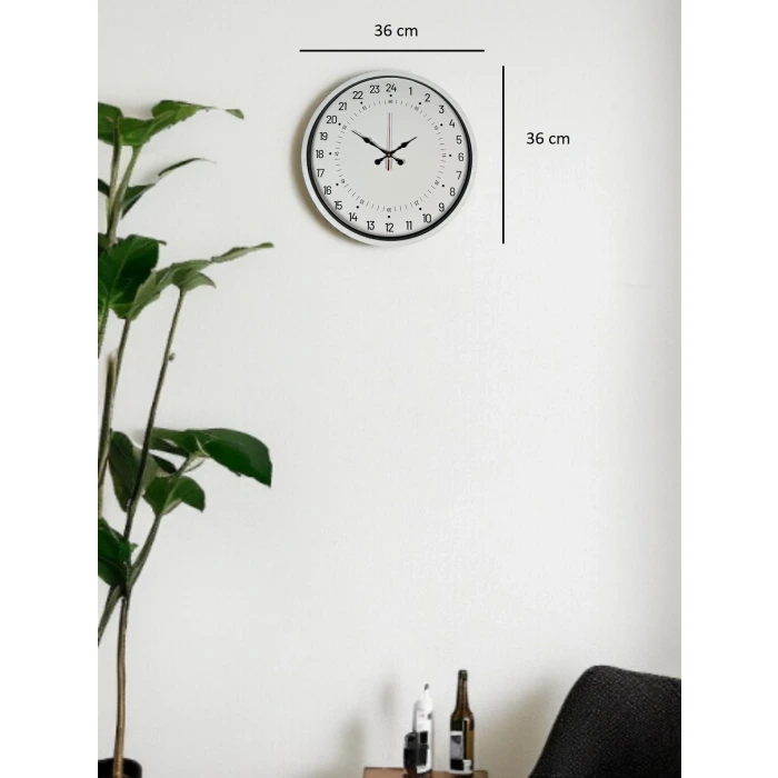 36 Cm Beyaz 24 Saat Göstergeli Özel Tasarım Duvar Saati