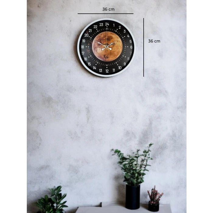 36 Cm Beyaz 24 Saat Göstergeli Özel Tasarım Duvar Saati