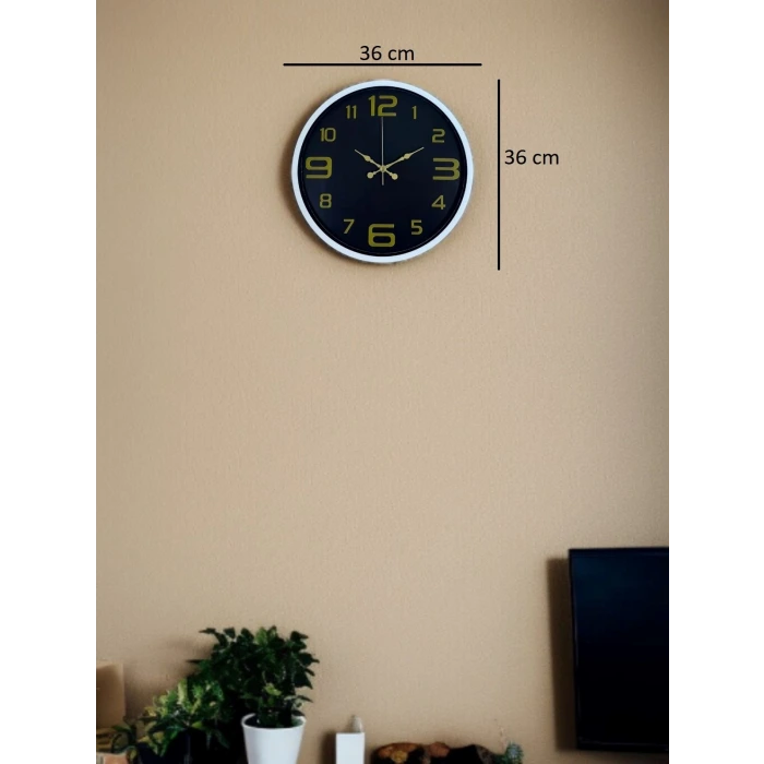 36 Cm Beyaz Gold Rakamlı Dekoratif Duvar Saati