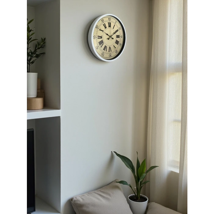 36 Cm Beyaz Retro Dekoratif Duvar Saati