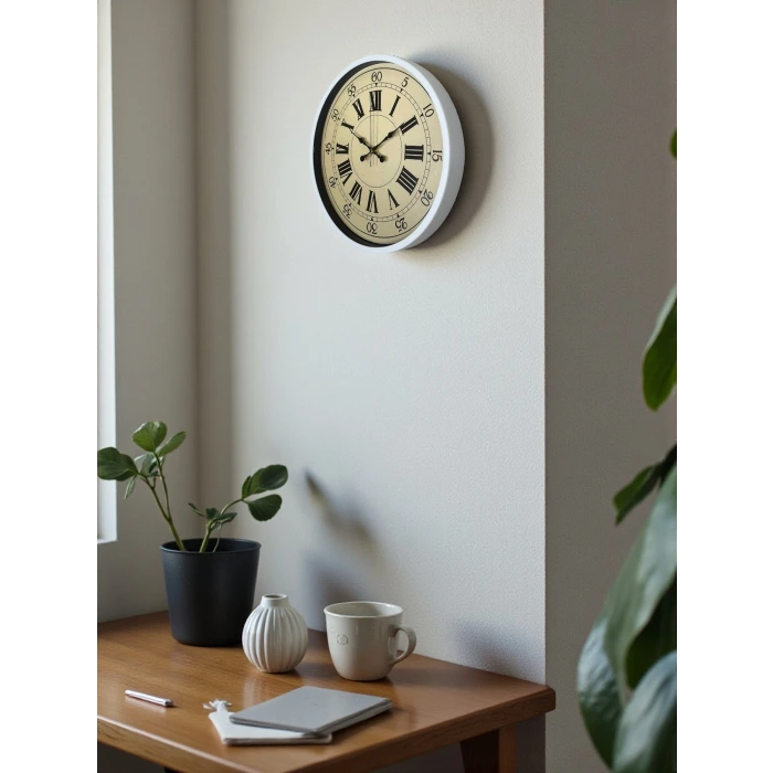 36 Cm Beyaz Retro Dekoratif Duvar Saati