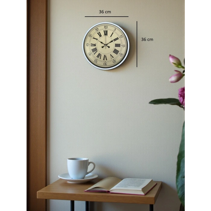 36 Cm Beyaz Retro Dekoratif Duvar Saati