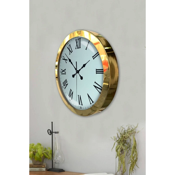 36 cm Gold Metal Roma Rakamlı Duvar Saati