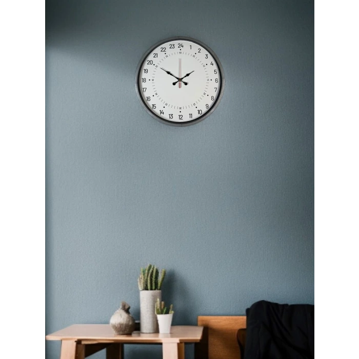 36 Cm Gri 24 Saat Göstergeli Özel Tasarım Duvar Saati