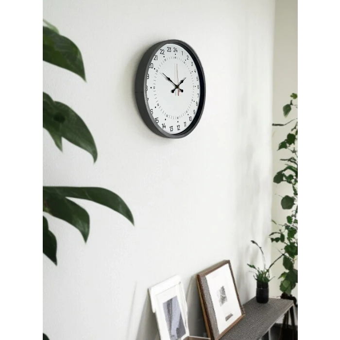 36 Cm Gri 24 Saat Göstergeli Özel Tasarım Duvar Saati