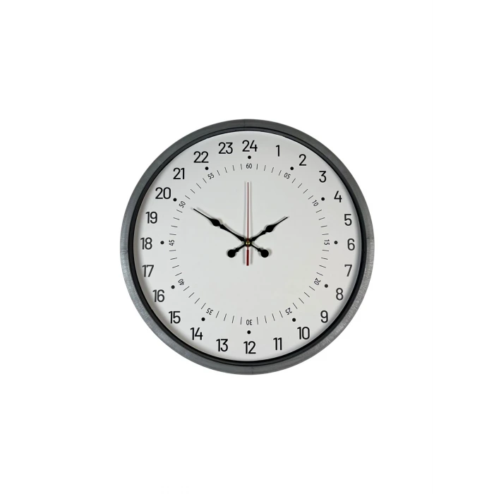 36 Cm Gri 24 Saat Göstergeli Özel Tasarım Duvar Saati