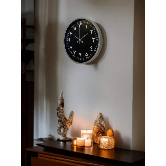 36 Cm Gri Arapça Rakamlı Duvar Saati