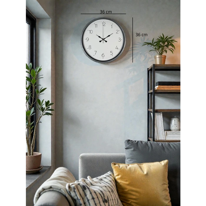36 Cm Gri Dekoratif Duvar Saati