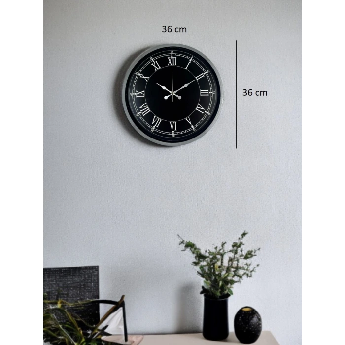 36 Cm Gri Roma Rakamlı Zarif Duvar Saati