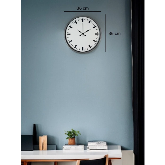 36 Cm Gri Sade Dekoratif Duvar Saati