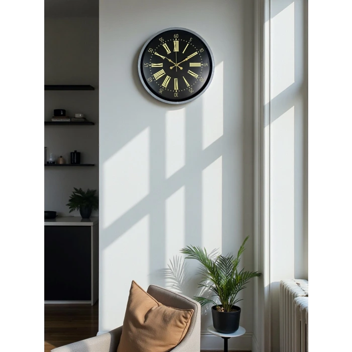 36 Cm Gri Şık Dekoratif Duvar Saati