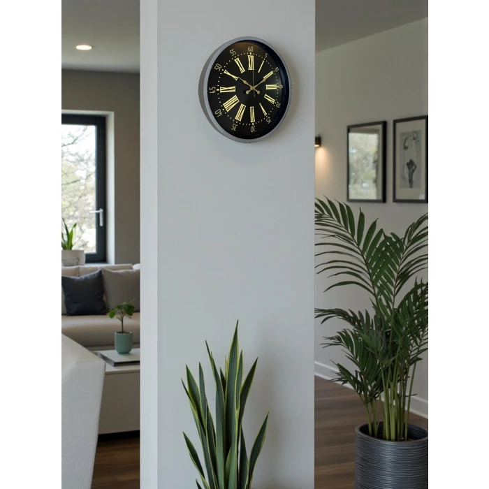 36 Cm Gri Şık Dekoratif Duvar Saati