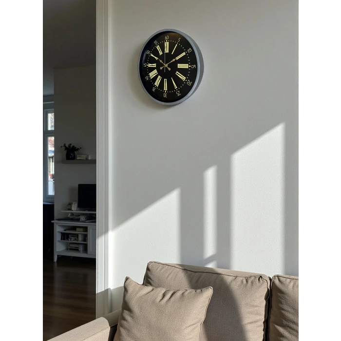 36 Cm Gri Şık Dekoratif Duvar Saati