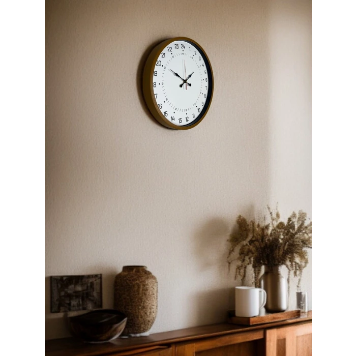 36 Cm Kahverengi 24 Saat Göstergeli Özel Tasarım Duvar Saati