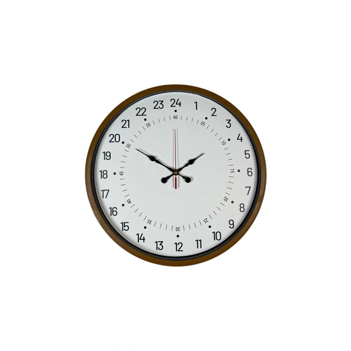 36 Cm Kahverengi 24 Saat Göstergeli Özel Tasarım Duvar Saati