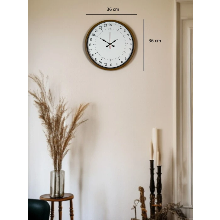 36 Cm Kahverengi 24 Saat Göstergeli Özel Tasarım Duvar Saati