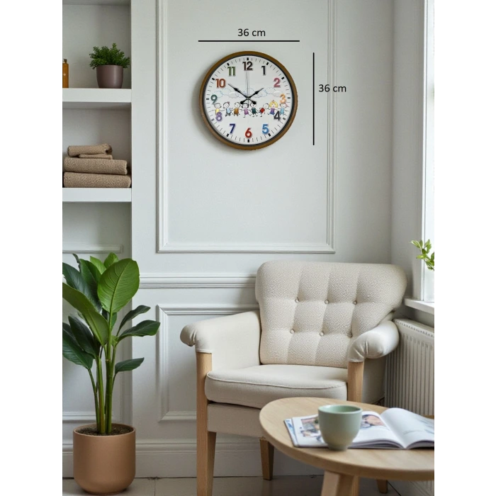 36 Cm Kahverengi Çocuk Odası Duvar Saati