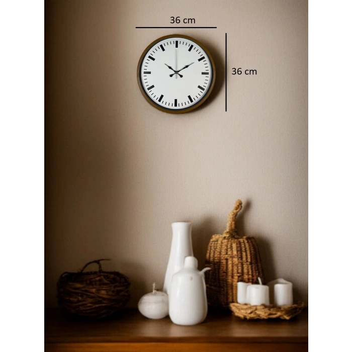 36 Cm Kahverengi Dekoratif Şık Duvar Saati