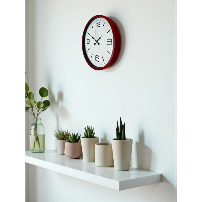 36 Cm Kırmızı Modern Dekoratif Duvar Saati