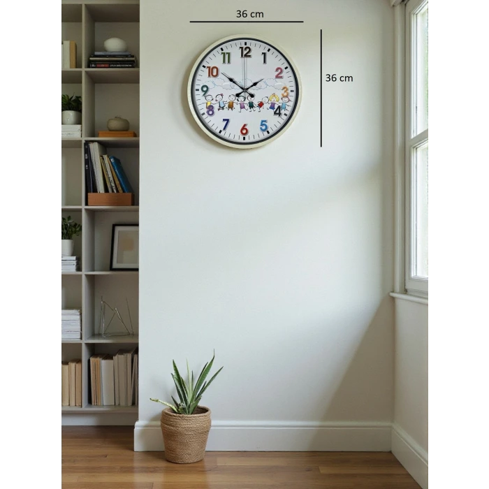 36 Cm Krem Çocuk Odası Duvar Saati